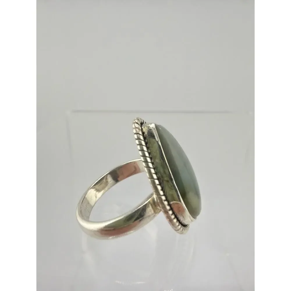 Teardrop Imperial Jasper Twisted Rope Sterling Silver Statement Ring Size 7.5